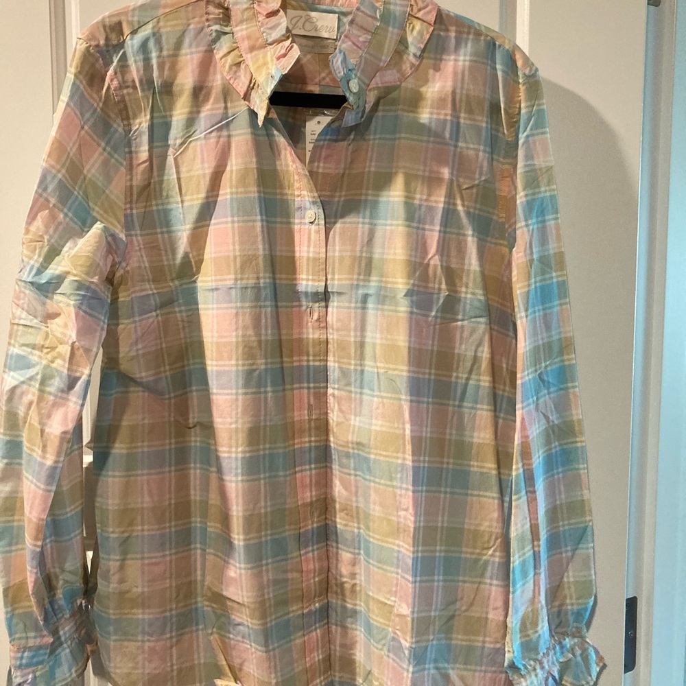 New J.Crew classic ruffle color thin blouse 12